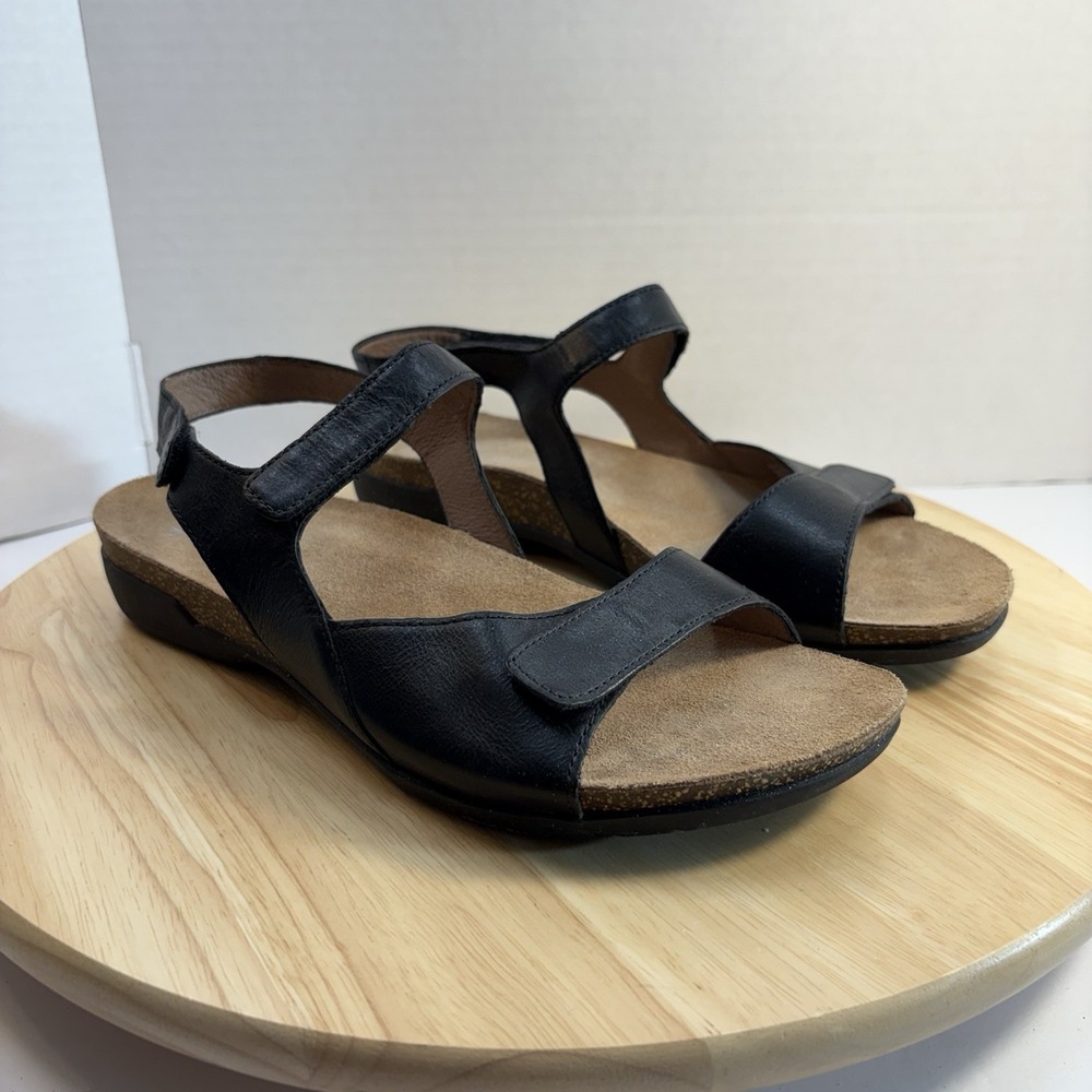 Dansko Ronda Black Leather Comfort Sandals Strappy Cork Size 40 US 9.5-10